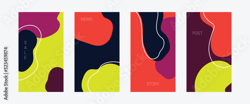 Set of four social media background templates for stories, posts and covers, in modern neon cow print design.