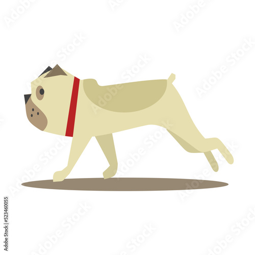 Dog pet running away from chase. Flat vector isolated on white background
