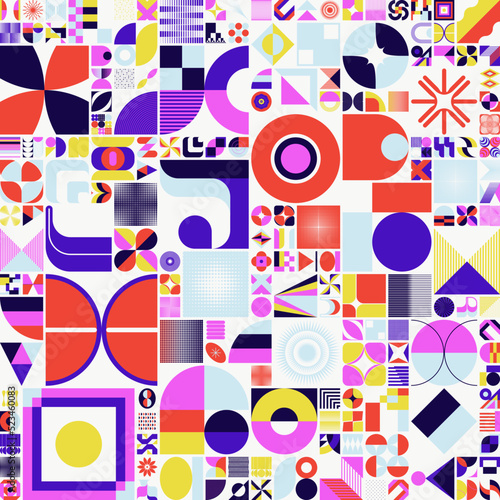 Pop Art Aesthetics Abstract Vector Pattern With Weird Geometric Shapes And Bizarre Artistic Forms