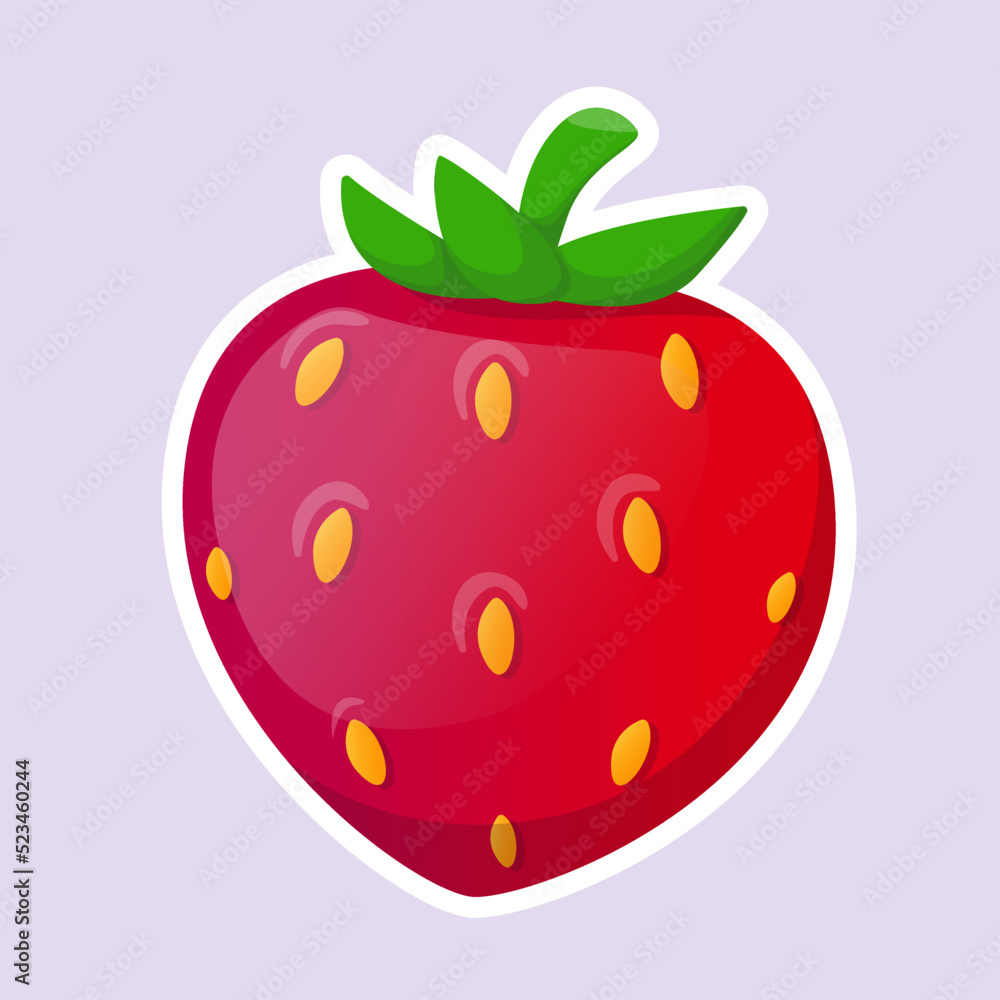 Obraz premium Strawberry icon for game interface in cartoon style