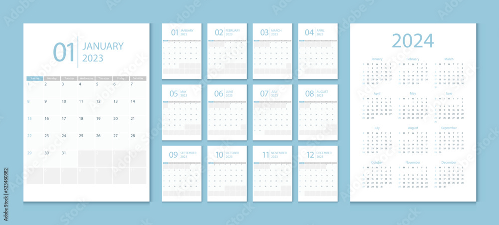 Calendar 2023, calendar 2024 week start Sunday corporate design planner template. Calendar 2023, calendar 2024 week start Sunday corporate design planner template.