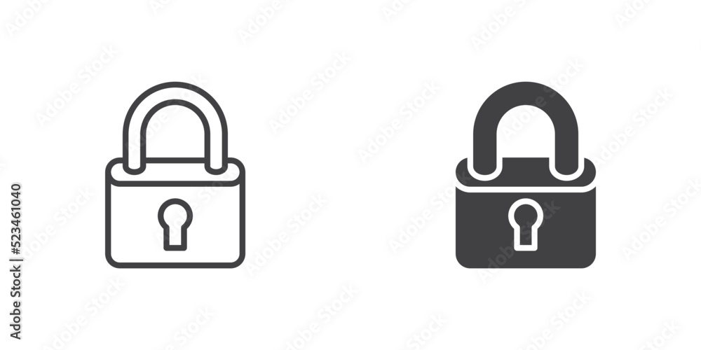 Padlock icon, line and glyph version Padlock icon, line and glyph version