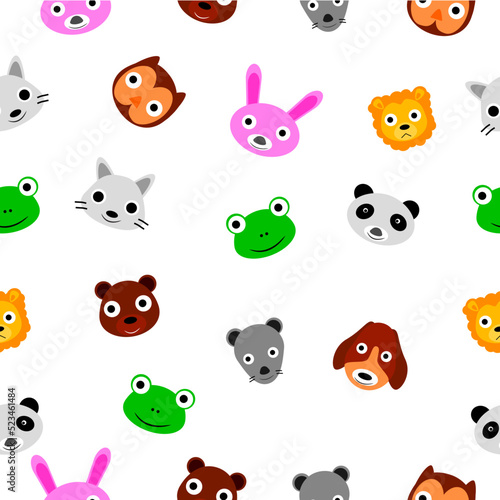 Simple Vector Seamless Background with Cute Animals Face