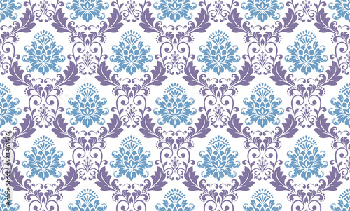 Wallpaper in the style of Baroque. Seamless vector background. Blue and gray floral ornament. Graphic pattern for fabric, wallpaper, packaging. Ornate Damask flower ornament