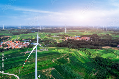 Aerial photography outdoor farmland green energy wind turbine