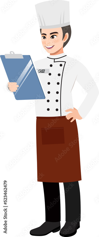 Professional Chef looking in clip board character design clipart Professional Chef looking in clip board character design clipart
