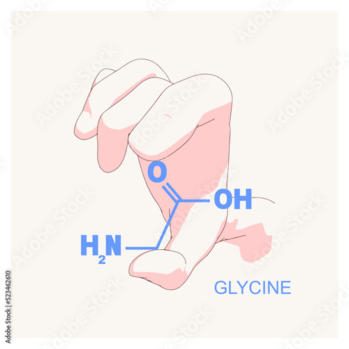 Hand holding chemical molecular formula of glycine .