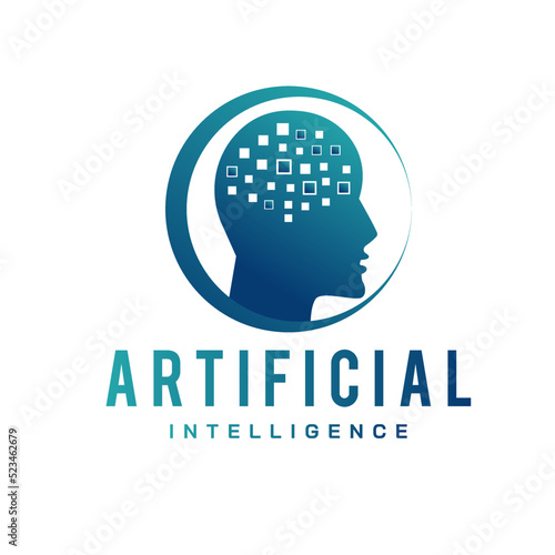 Artificial intelligence and human face logo template. Vector design of digital brain communication and thought process concept. Technology Illustration vector illustration