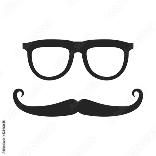Glasses and mustache flat icon. Graduating funny stickers, school party props, speech bubbles vector illustration. Modern photo design and decoration concept