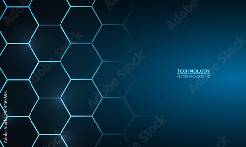 Blue hexagonal technology vector abstract background. Modern technology futuristic hexagon background vector illustration. Navy blue honeycomb texture grid.