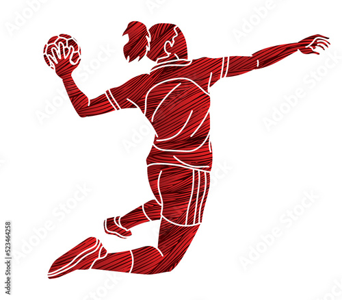 Handball Sport Woman Player Action Cartoon Graphic Vector