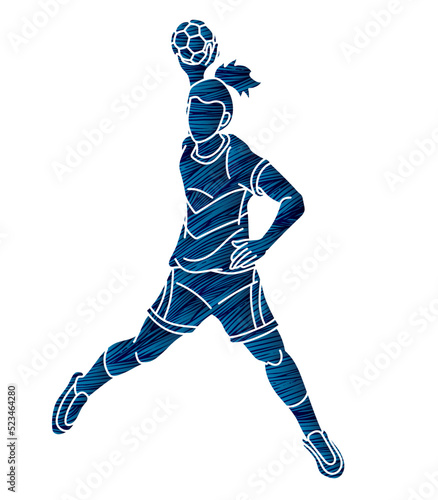 Handball Sport Woman Player Action Cartoon Graphic Vector