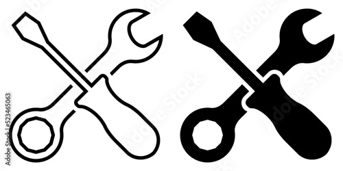 ofvs93 OutlineFilledVectorSign ofvs - tool icon . isolated transparent . screwdriver with wrench sign . spanner . repair / service concept . black outline and filled version . AI 10 / EPS 10 . g11403