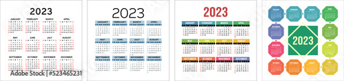 Calendar template 2023 set. Color english square calender collection