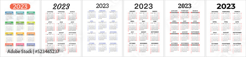 Calendar template 2023 set. Color english vertical calender collection