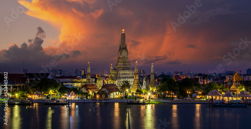 Arun temple with Sunset background in Bangkok