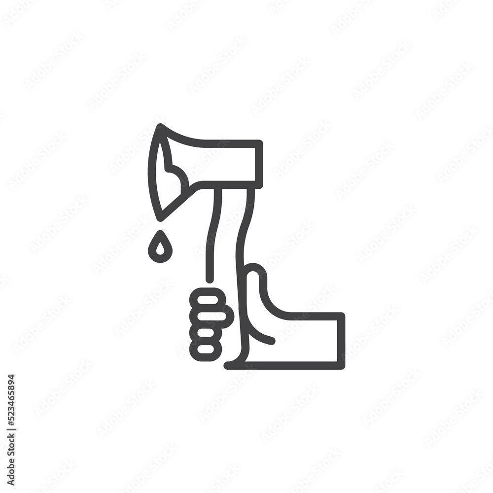 Hand holding bloody axe line icon Hand holding bloody axe line icon
