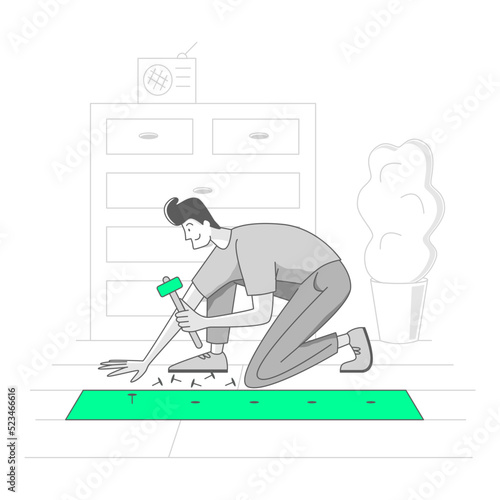 man is renovating the floor of his apartment