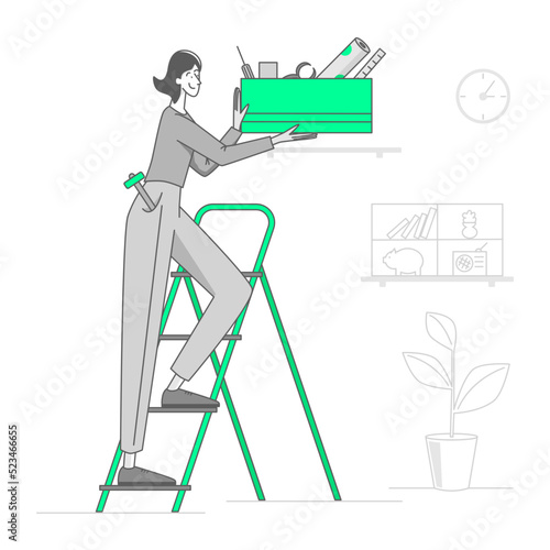 woman cleans up tools after repairs