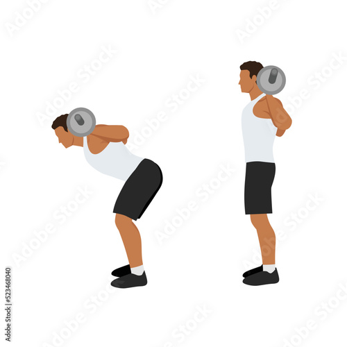 Man doing Barbell good morning exercise for backside workout. Flat vector illustration isolated on white background