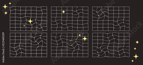 A set of vector nets with distortion isolated on a black background. Net wih mesh.