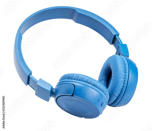 Fotografi Blue wireless headphones isolated on white background, Blue headphone isolated on white background With png file