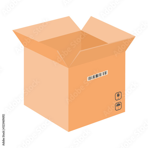Open cardboard box flat icon. Open paper and carton packages isolated vector illustration. Shipping, delivery and storage packaging