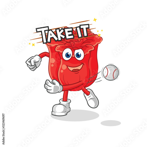 rose throwing baseball vector. cartoon character