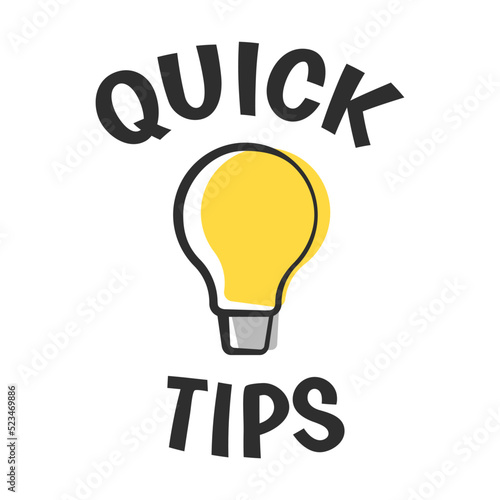 Tricks and quick label. Tricks text and helpful advice quick tips vector. Suggestion and reminder info