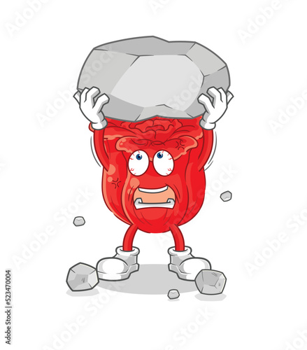 rose lifting rock cartoon character vector
