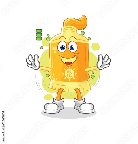 sunscreen full battery character. cartoon mascot vector