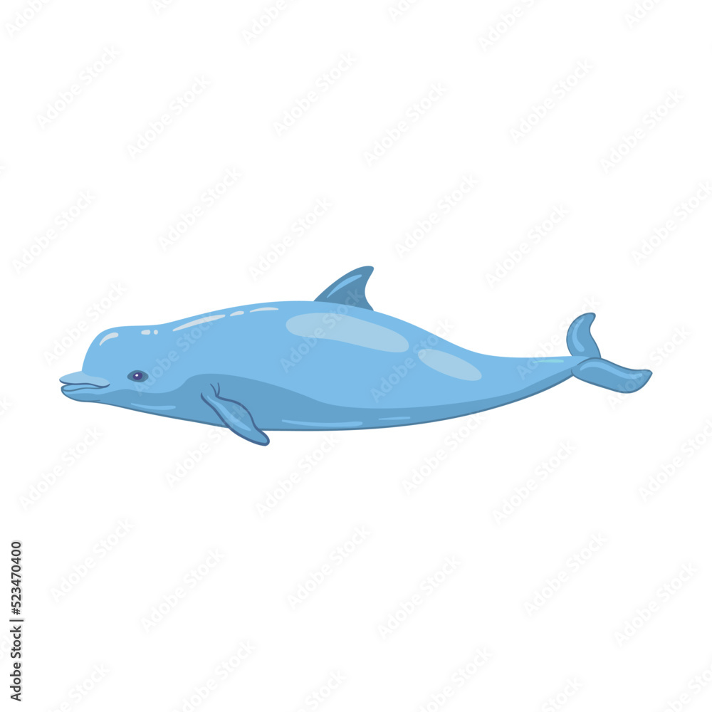 Obraz premium Various marine animals flat icon. Cartoon cute dolphin isolated vector illustration. Sea or ocean underwater life