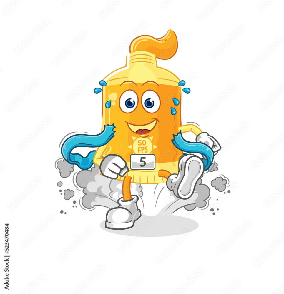sunscreen runner character. cartoon mascot vector sunscreen runner character. cartoon mascot vector