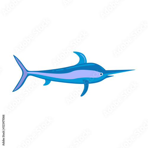 Various marine animals flat icon. Cartoon cute swordfish isolated vector illustration. Sea or ocean underwater life