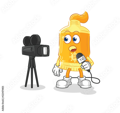 sunscreen tv reporter cartoon. cartoon mascot vector