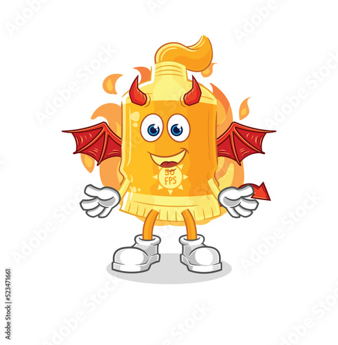 sunscreen demon with wings character. cartoon mascot vector