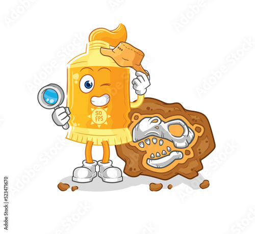 sunscreen archaeologists with fossils mascot. cartoon vector