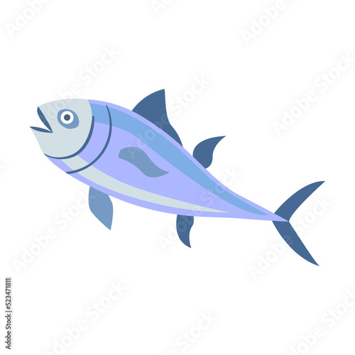 Various marine animals flat icon. Cartoon cute tuna fish isolated vector illustration. Sea or ocean underwater life