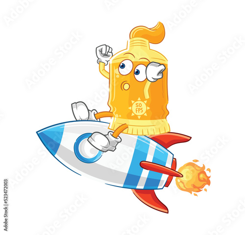 sunscreen ride a rocket cartoon mascot vector
