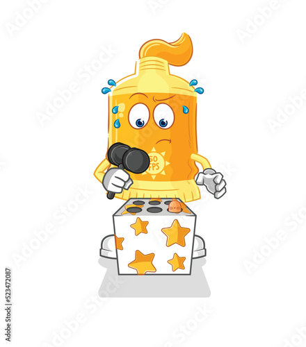 sunscreen play whack a mole mascot. cartoon vector