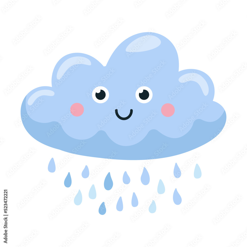 Weather emoticon flat icon. Cartoon rain cloud, sun, moon, star ...