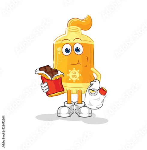 sunscreen eat chocolate mascot. cartoon vector