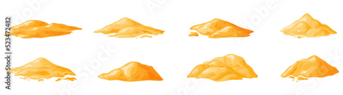 Pile of sand in cartoon, sandy dune in desert or at beach. Heap of building material. Vector illustration