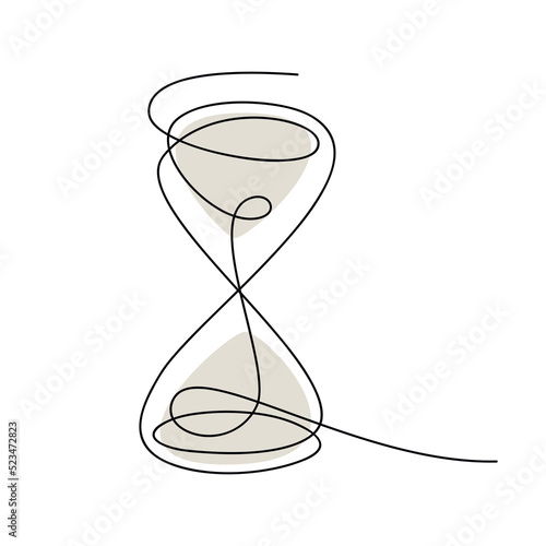 Hourglass vector one line continuous drawing illustration. Hand drawn linear silhouette icon. Minimal design element for print, banner, card, wall art poster, brochure, postcard.