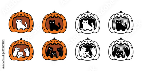 cat vector halloween pumpkin kitten calico icon logo symbol ghost breed cartoon character lamp illustration doodle clip art isolated design