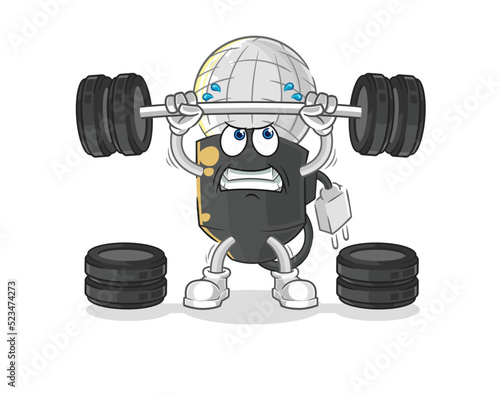mic lifting the barbell character. cartoon mascot vector