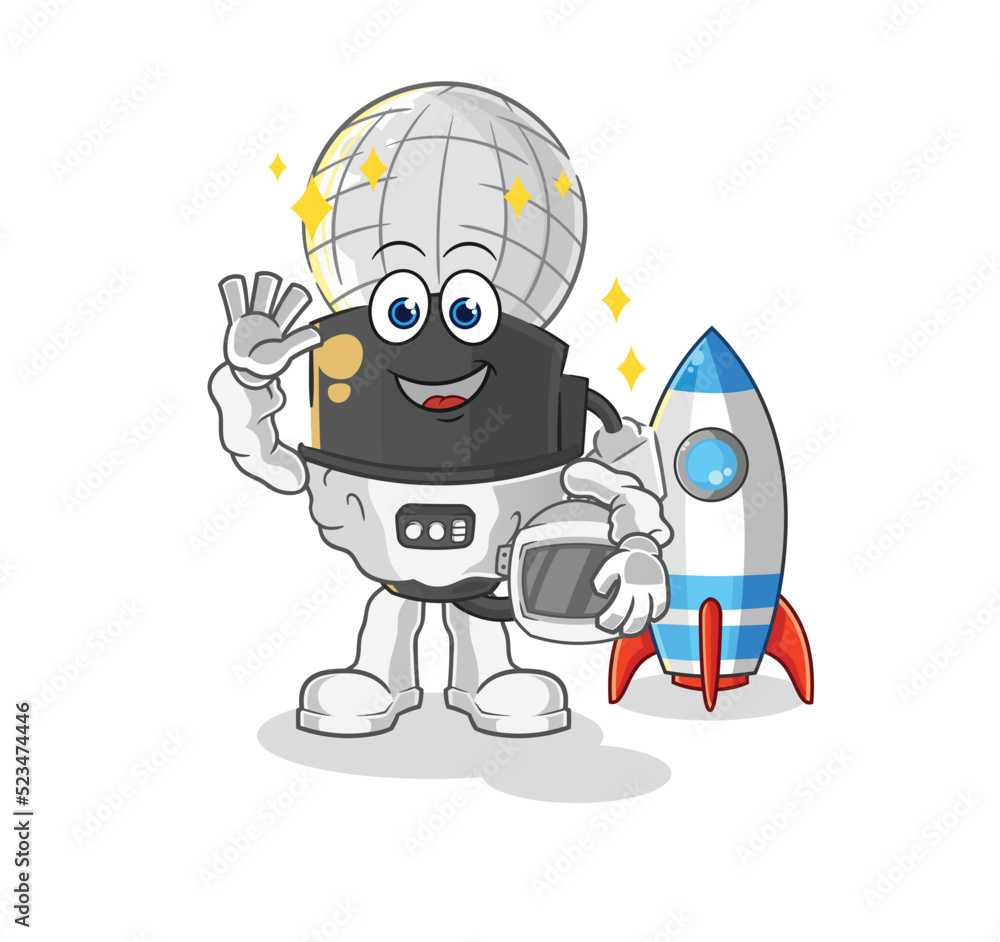 Fototapeta premium mic astronaut waving character. cartoon mascot vector