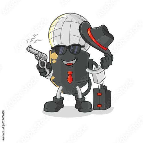 mic mafia with gun character. cartoon mascot vector