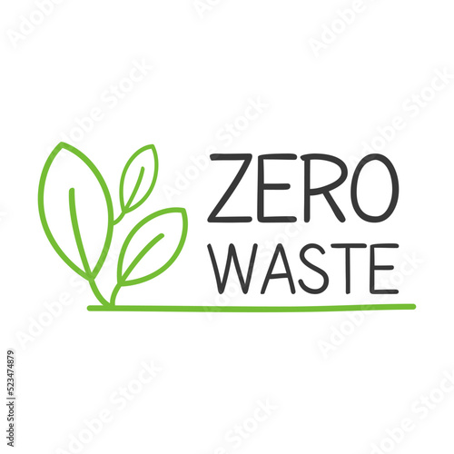 Zero waste labels flat icon. Logo for eco activism vector illustration. Green recycling arrows and leaves. Planet and ecological protection concept