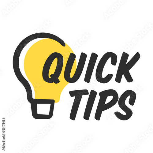 Tricks and quick tips solution label. Tricks text and helpful advices quick tips vector illustration. Suggestion and reminder info